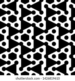 Seamless pattern. Hexagons, circles, figures ornament. Modern background. Simple shapes wallpaper. Geometrical backdrop. Digital paper, web designing, textile print.