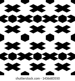 Seamless pattern. Hexagons, crosses ornament. Figures background. Hexahedrons, cross shapes wallpaper. Geometrical backdrop. Digital paper, web designing, textile print.