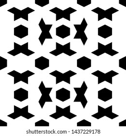 Seamless pattern. Hexagons, figures, rhombuses ornament. Polygons background. Simple shapes wallpaper. Ethnic backdrop. Digital paper, web designing, textile print.