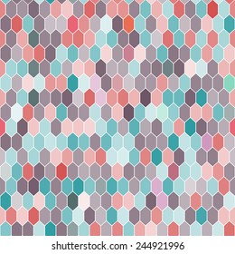 Seamless pattern of hexagons, pink, blue, brown. Vector