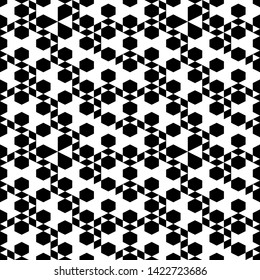 Seamless pattern. Hexagons, rhombuses, triangles, figures ornament. Geometrical backdrop. Abstract background. Polygons wallpaper. Digital paper, textile print, web design. Vector