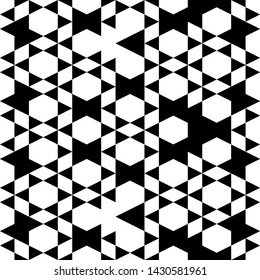 Seamless pattern. Hexagons, rhombuses, triangles, pentagons, figures ornament. Geometrical backdrop. Abstract background. Polygons wallpaper. Digital paper, textile print, web design. Vector.