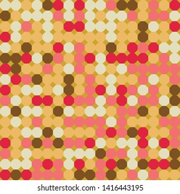 Seamless pattern. Hexagons and squares constructed in rows. Chaotic motley coloring. Nice color combinations. For fashion items and design.