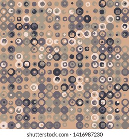 Seamless pattern. Hexagons and squares constructed in rows. Chaotic motley coloring. Autumn mood.