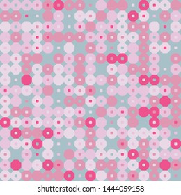 Seamless pattern. Hexagons and squares constructed in rows. Chaotic motley coloring. Balanced colors. Fashionable shades.