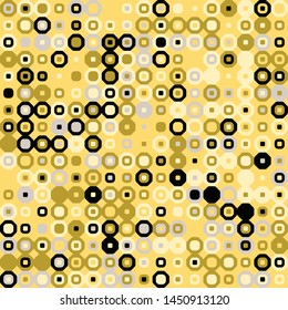 Seamless pattern. Hexagons and squares constructed in rows. Chaotic motley coloring. Pleasant color combinations for eyes.