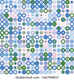 Seamless pattern. Hexagons and squares constructed in rows. Chaotic motley coloring. Pleasant color combinations for eyes.