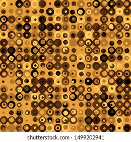 Seamless pattern. Hexagons and squares constructed in rows. Chaotic motley coloring. Autumn mood.