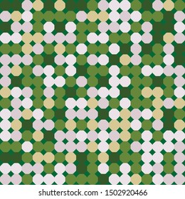 Seamless pattern. Hexagons and squares constructed in rows. Chaotic motley coloring. Nice color combinations. For fashion items and design.