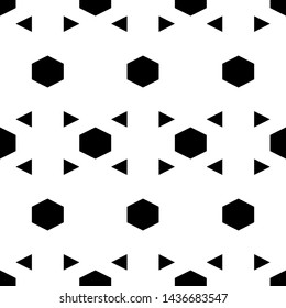 Seamless pattern. Hexagons, triangles ornament. Polygons background. Simple shapes wallpaper. Geometrical backdrop. Figures motif. Digital paper, web designing, textile print.