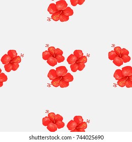 Seamless pattern of hibiscus or Chinese rose on a beautiful light background