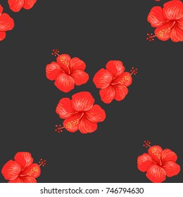 Seamless pattern of hibiscus or Chinese rose on a beautiful light background