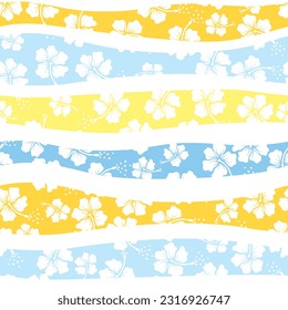 Seamless pattern with hibiscus flower on strip background