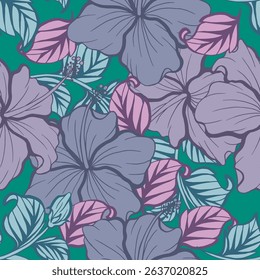 Seamless pattern of Hibiscus flower suitable for prints, fabrics, or sublimation