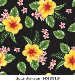 Seamless pattern hibiscus flower tropical floral design