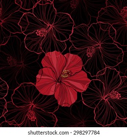 Seamless pattern with hibiscus flowers.