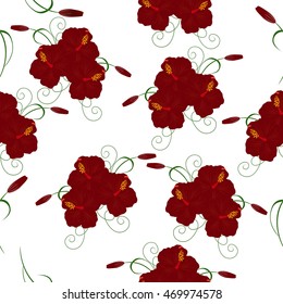 Seamless pattern with hibiscus flowers.