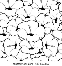 Seamless pattern of hibiscus flowers. Floral background. Vector Illustration