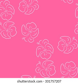Seamless pattern of hibiscus flowers. Floral Art. Pink background.