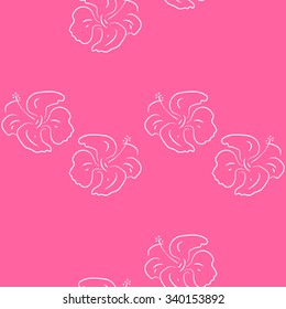 Seamless pattern of hibiscus flowers. Floral Art. Pink background.