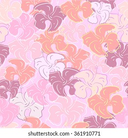 Seamless pattern of hibiscus flowers. Floral Art 