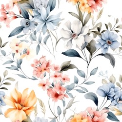 Seamless Pattern Of Hibiscus Flowers And Lily With Leaf Background Template. Vector