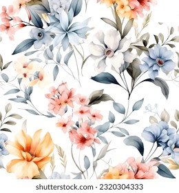 Seamless pattern of hibiscus flowers and lily with leaf background template. Vector