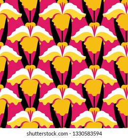 Seamless pattern with hibiscus flowers on pink background. Can be used for printing on fabric and paper and other surfaces.