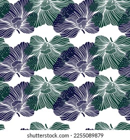 Nahtloses Muster mit Hibiskusblumen. Vintage, floraler Hintergrund. Design für Stoff, Stoffdruck, Verpackungspapier, Deckel, Plakat. Vektorgrafik