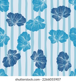 Seamless pattern with hibiscus flowers. Vintage floral background. Design for fabric, textile print, wrapping paper, cover, poster. Vector illustration
