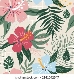 Seamless pattern with hibiscus flowers. Seamless for wrapping paper, greeting cards and other