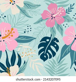 Seamless pattern with hibiscus flowers. Seamless for wrapping paper, greeting cards and other