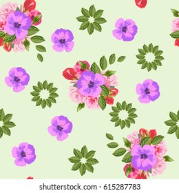 Seamless  pattern with hibiscus flowers.Hand-drawn floral background for printing on fabric, clothing, home textiles, wallpaper, gift wrapping. Romantic design.