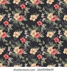 Padrão contínuo de hibisco e folhas