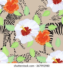 Seamless pattern with hibiscus. Vector illustration