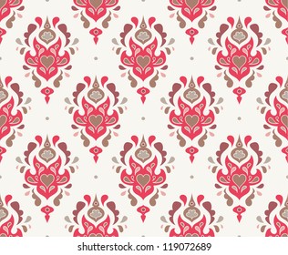 Seamless pattern with hidden hearts. Damask background.