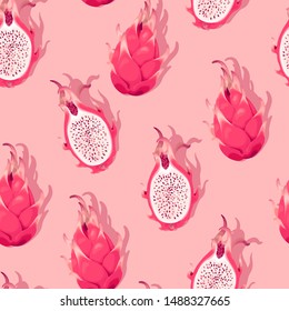 Seamless pattern with high detail dragon fruit