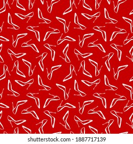 Seamless pattern with high heels glamour shoes. Hand drawn pattern isolated on res background. Design for textile, wrapping paper, curtains, clothes, home decor.