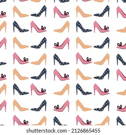 Patrón sin inconvenientes con zapatos de bomba de tacón alto. Ilustración vectorial.