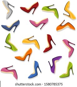 Seamless pattern with high-heeled shoes. Stiletto shoes tiling design isolated on white background