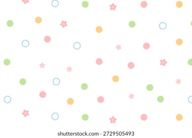 Seamless pattern of Hina arare and peach blossoms, konpeito, polka dots