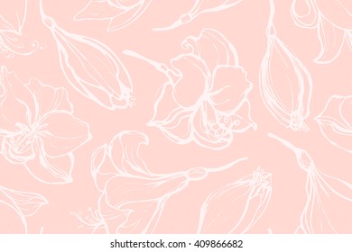 Seamless pattern with Hippeastrum. Amaryllis. Wrapping. Texture. Print. 
Background with flowers. Hand drawn.