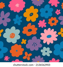 Seamless pattern with hippie aesthetic. Spring mood. Vector Hand drawn background for design and card, covers, package, wrapping paper.