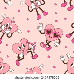 seamless pattern with hippie retro hearts