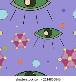 Seamless pattern in the hippie style of the 60s and 70s. For packaging, textiles, wallpaper, website.