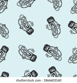 Seamless Pattern hippie style hot dog mascot 