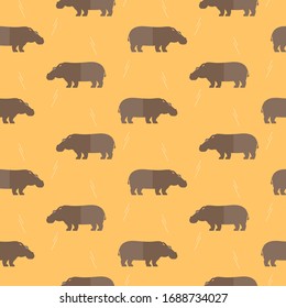 seamless pattern hippo hippopotamus animal beast wildlife on yellow background vector wallpaper textile giftwrap