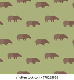 seamless pattern hippo hippopotamus animal beast wildlife on green background vector wallpaper textile giftwrap
