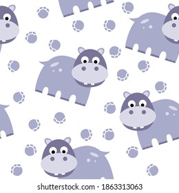 Nahtloses Muster mit Nilpferd. Vektorkinder-Zeichentricktiere. Illustration für Textildesign