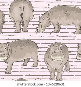 Seamless pattern with hippopotamus. Perfect for fashion, fabric, textile, print, wallpaper and web design. Vector illustration